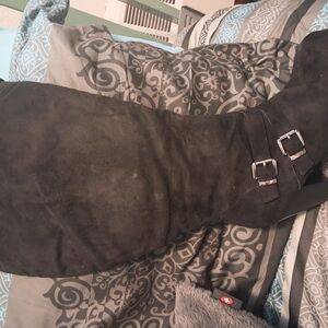 Black Suede Knee-High Boots with Buckles